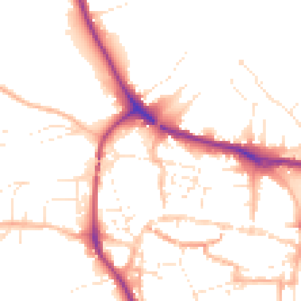 Daytime road noise heatmap for TQ9 5DB