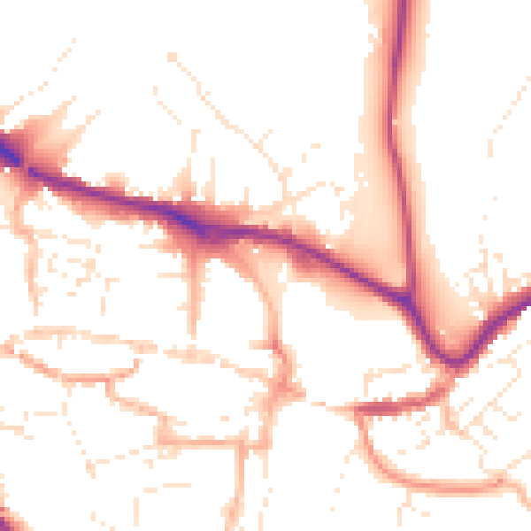 Daytime road noise heatmap for TQ9 5DH
