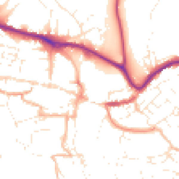 Daytime road noise heatmap for TQ9 5DL