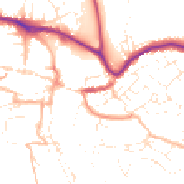 Daytime road noise heatmap for TQ9 5GR