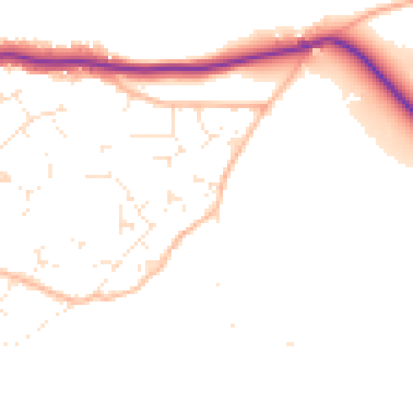Daytime road noise heatmap for TQ9 6GW