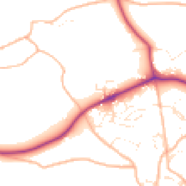 Daytime road noise heatmap for TQ9 6TN