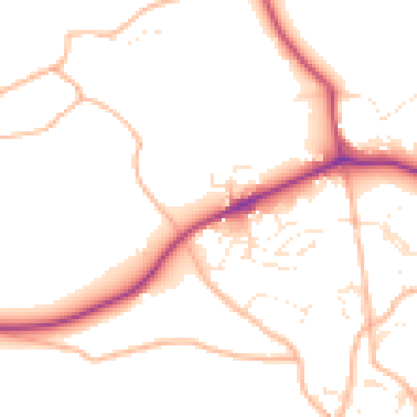 Daytime road noise heatmap for TQ9 6TS