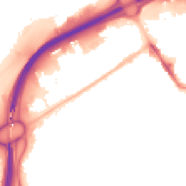 Night-time road noise heatmap for TS1 5NB