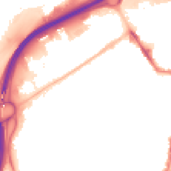 Night-time road noise heatmap for TS1 5NE