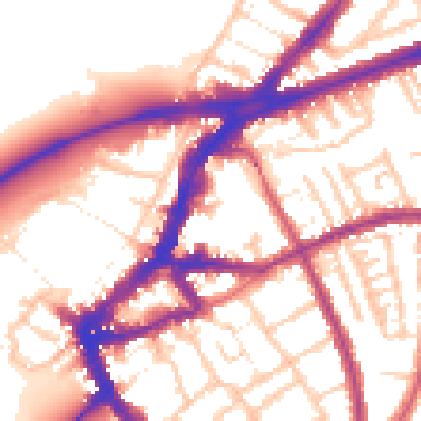 Daytime road noise heatmap for TW9 1AE