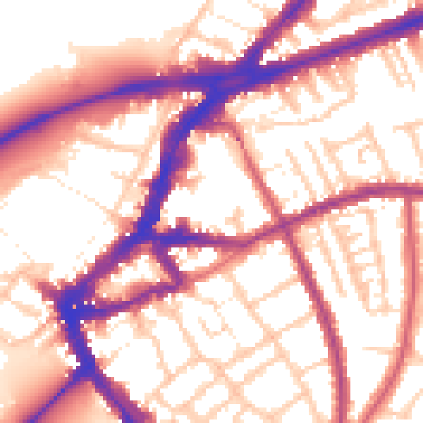 Daytime road noise heatmap for TW9 1AY