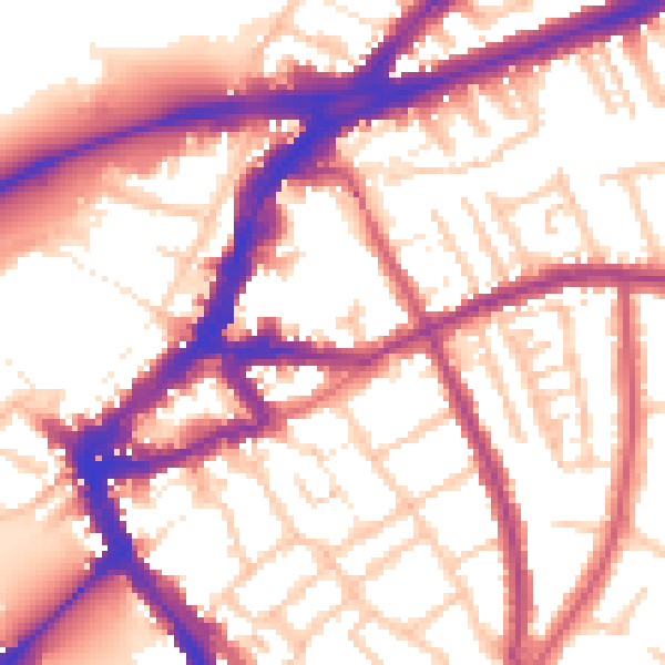 Daytime road noise heatmap for TW9 1BB