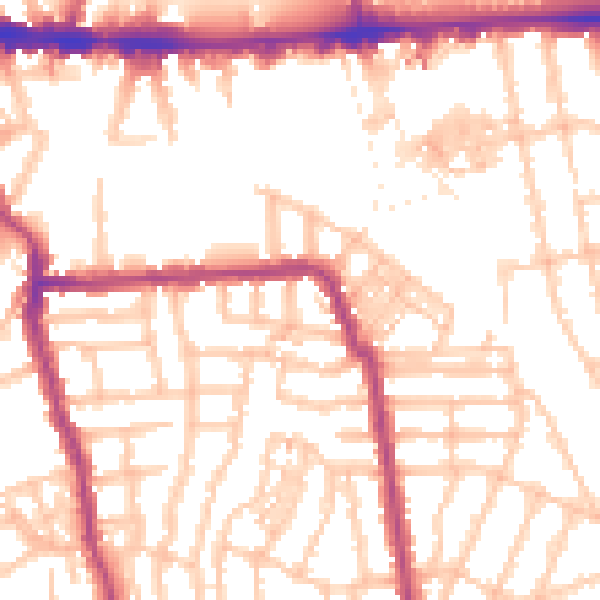 Daytime road noise heatmap for W4 1DD