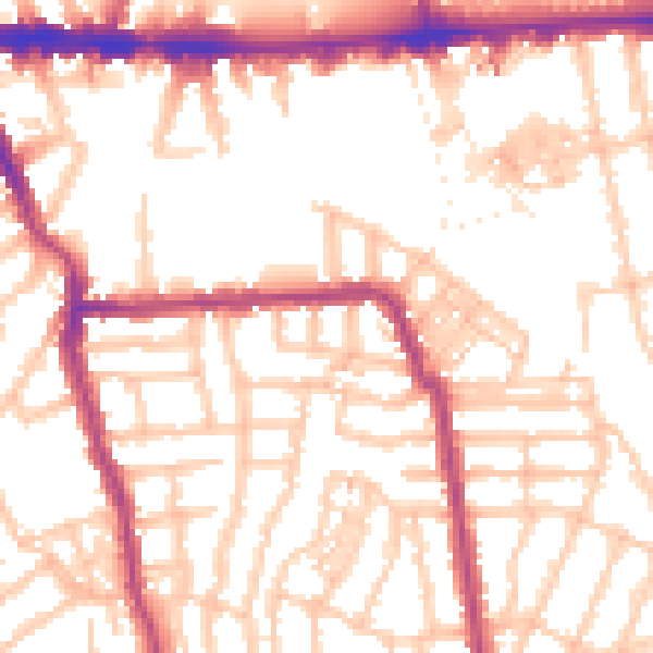 Daytime road noise heatmap for W4 1DH