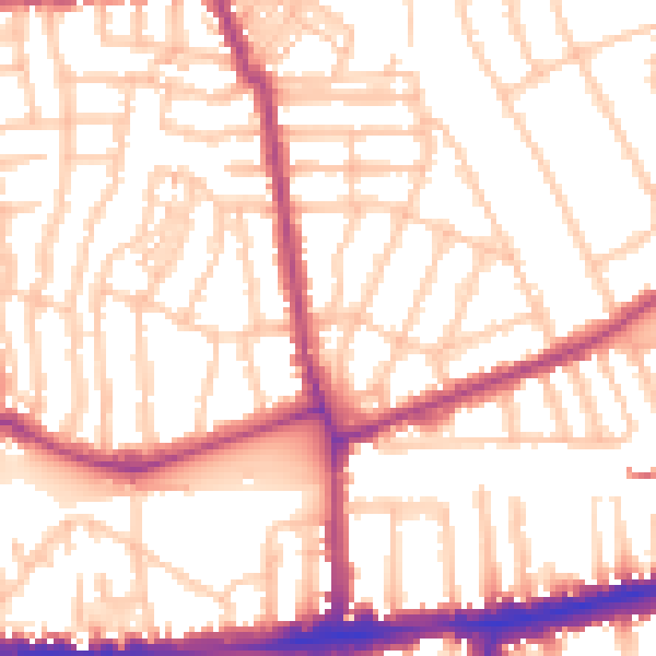 Daytime road noise heatmap for W4 1HU