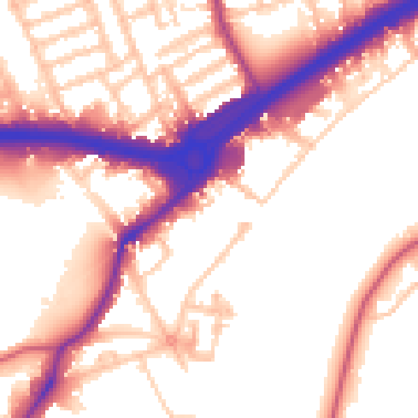 Daytime road noise heatmap for W4 2QJ
