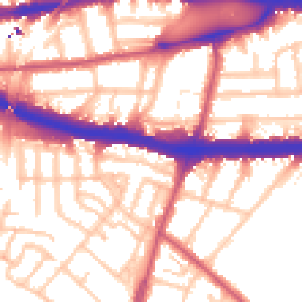Daytime road noise heatmap for W4 3JP