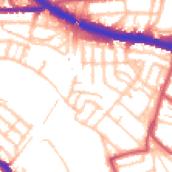 Daytime road noise heatmap for W4 3PZ