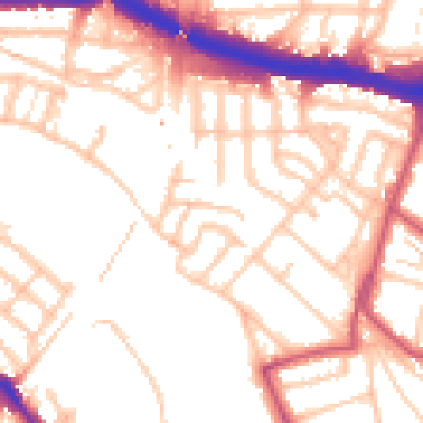 Daytime road noise heatmap for W4 3QU