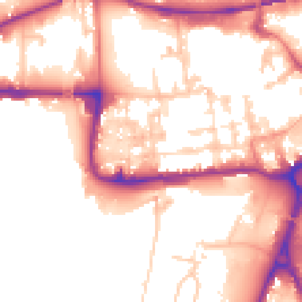 Daytime road noise heatmap for WA1 1AG