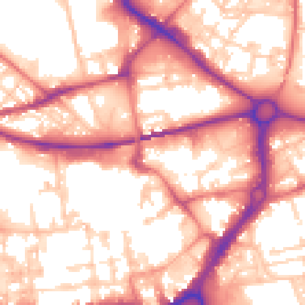 Daytime road noise heatmap for WA1 1AH