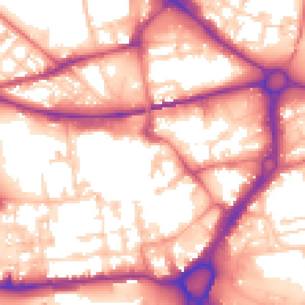 Daytime road noise heatmap for WA1 1AJ