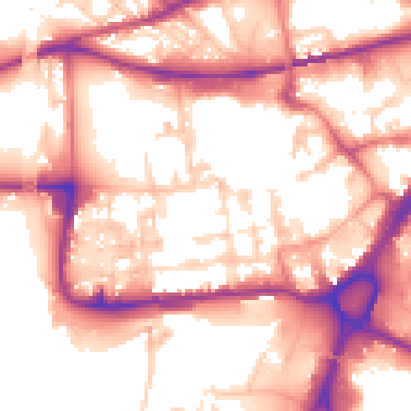 Daytime road noise heatmap for WA1 1AN