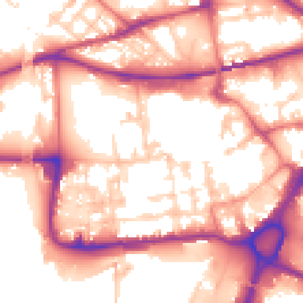 Daytime road noise heatmap for WA1 1AP