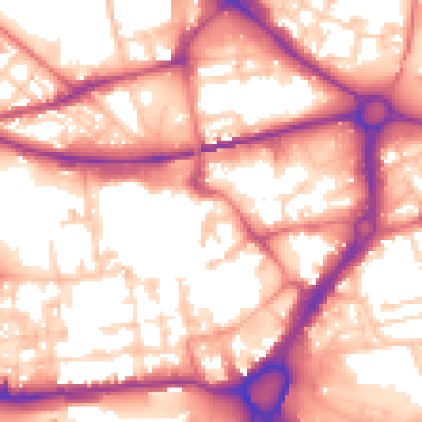 Daytime road noise heatmap for WA1 1AQ