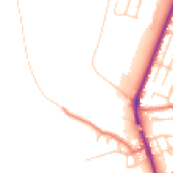 Daytime road noise heatmap for WA1 1AS