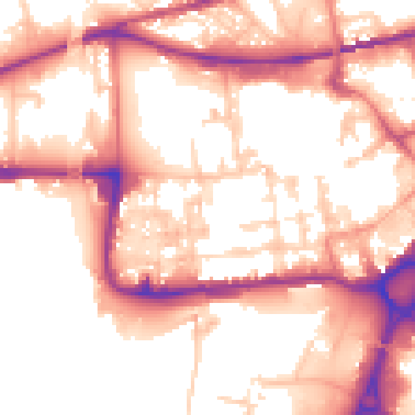 Daytime road noise heatmap for WA1 1BB