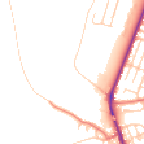 Daytime road noise heatmap for WA1 1BD
