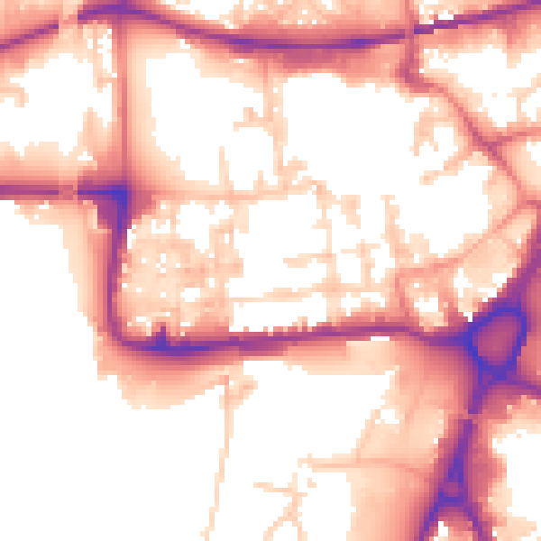 Daytime road noise heatmap for WA1 1BL