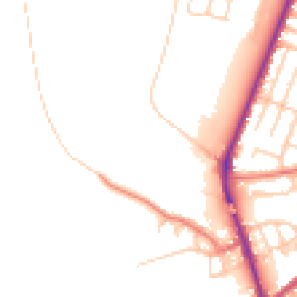 Daytime road noise heatmap for WA1 1BQ