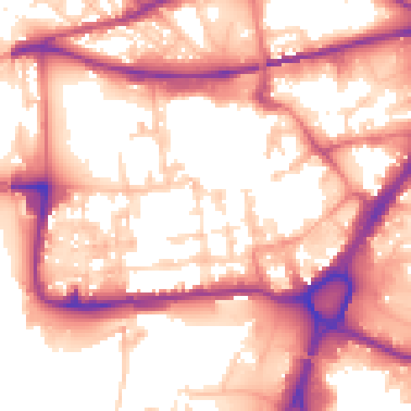 Daytime road noise heatmap for WA1 1DN