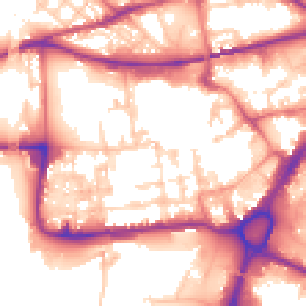 Daytime road noise heatmap for WA1 1DR