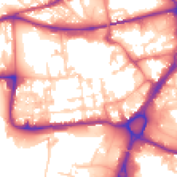 Daytime road noise heatmap for WA1 1DY