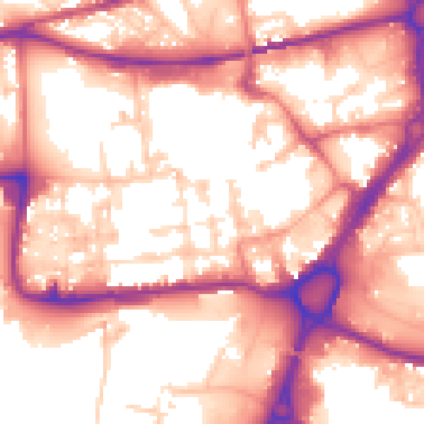 Daytime road noise heatmap for WA1 1ED