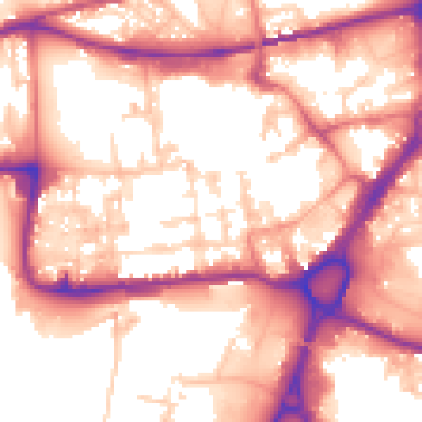 Daytime road noise heatmap for WA1 1EF