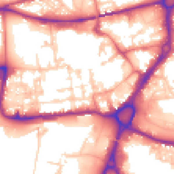 Daytime road noise heatmap for WA1 1EN