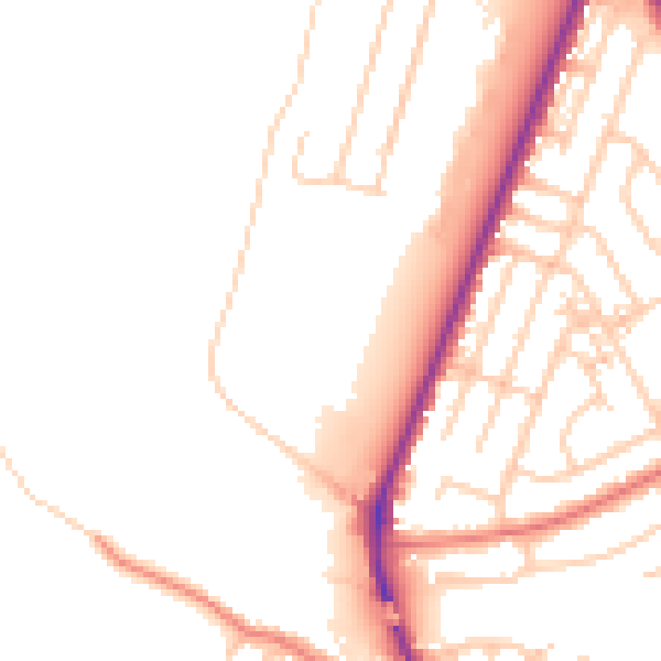 Daytime road noise heatmap for WA1 1EU