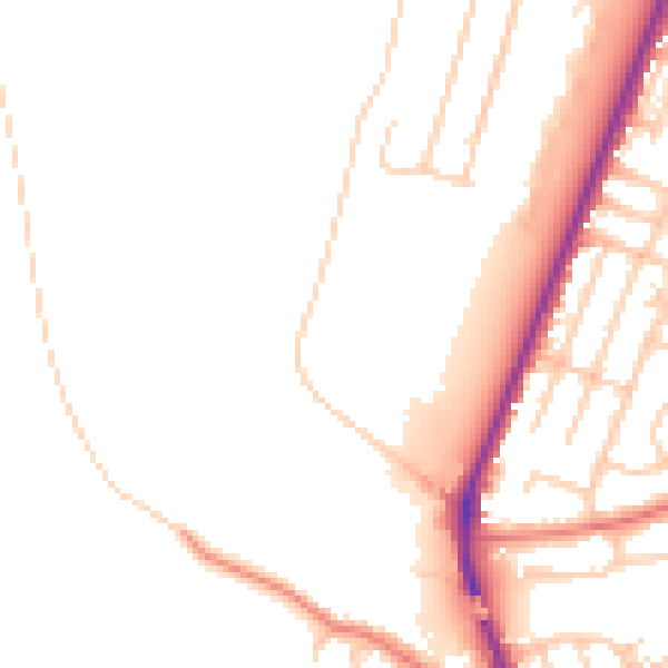 Daytime road noise heatmap for WA1 1GU