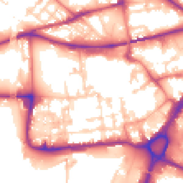 Daytime road noise heatmap for WA1 1GX