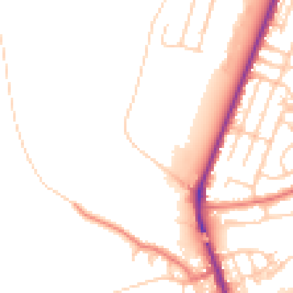 Daytime road noise heatmap for WA1 1GZ