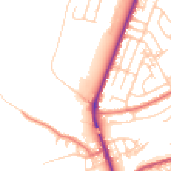 Daytime road noise heatmap for WA1 1HB