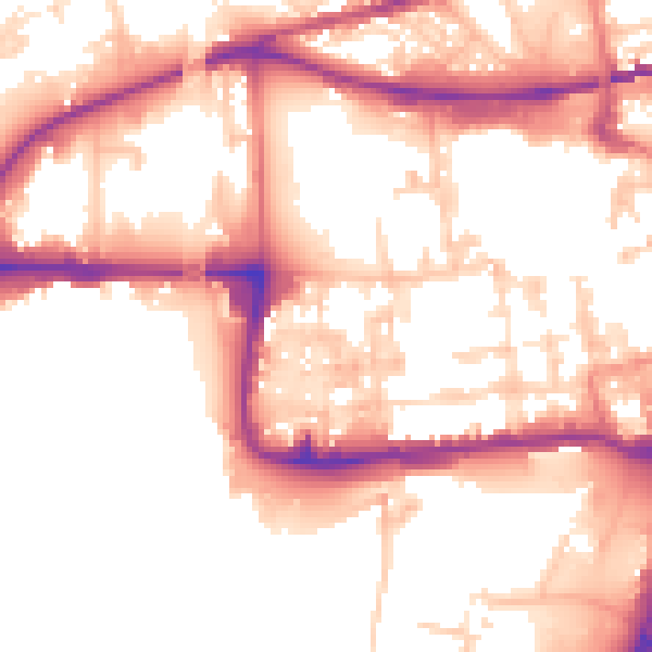 Daytime road noise heatmap for WA1 1NL