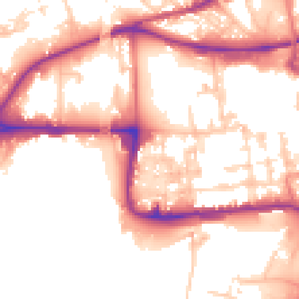 Daytime road noise heatmap for WA1 1NP