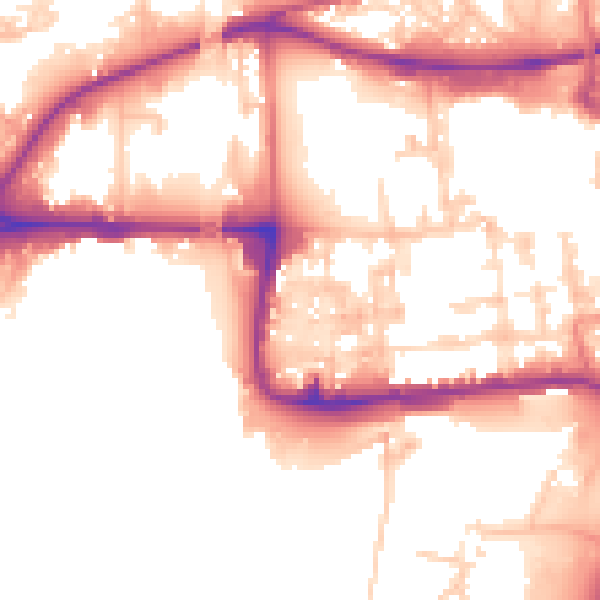 Daytime road noise heatmap for WA1 1NR