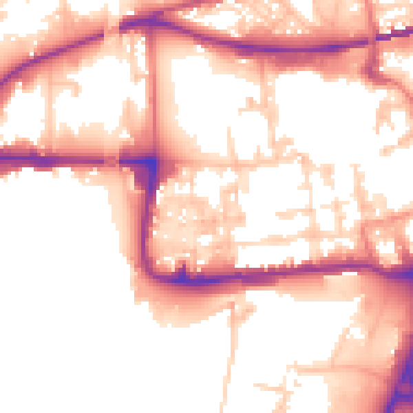 Daytime road noise heatmap for WA1 1NU
