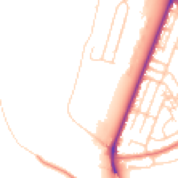 Daytime road noise heatmap for WA1 1RP