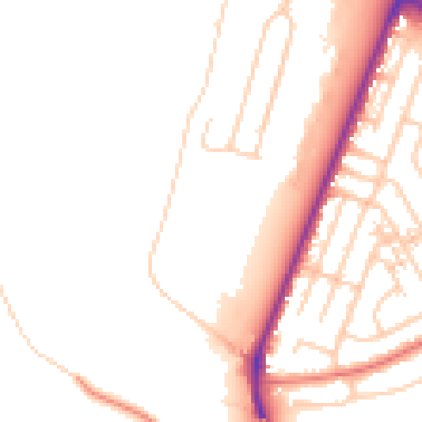 Daytime road noise heatmap for WA1 1RZ