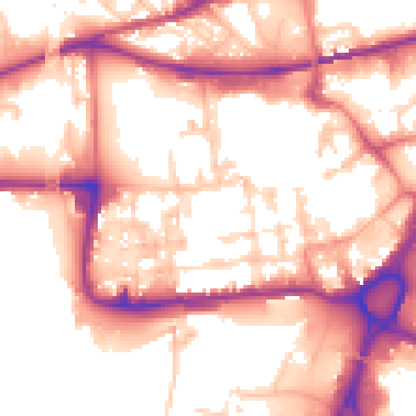 Daytime road noise heatmap for WA1 1TA