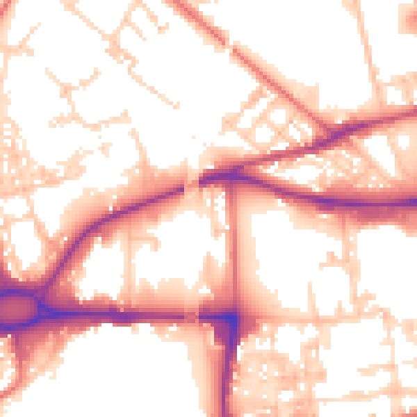 Daytime road noise heatmap for WA1 1UF