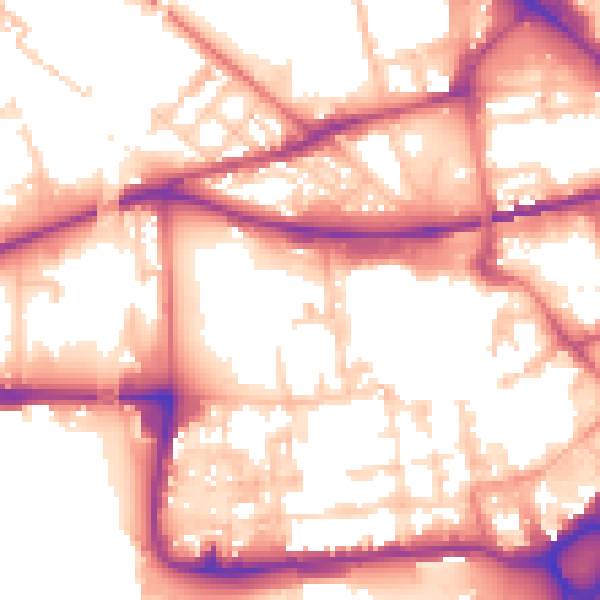 Daytime road noise heatmap for WA1 1UL